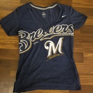Milwaukee Brewers Nike Women's Mid V-Neck Shirt